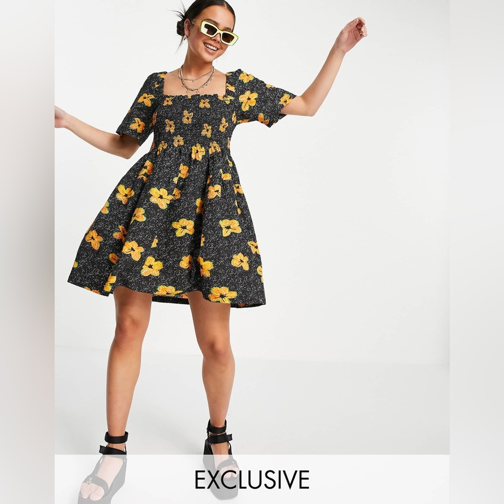 COLLUSION floral print shirred mini sundress in